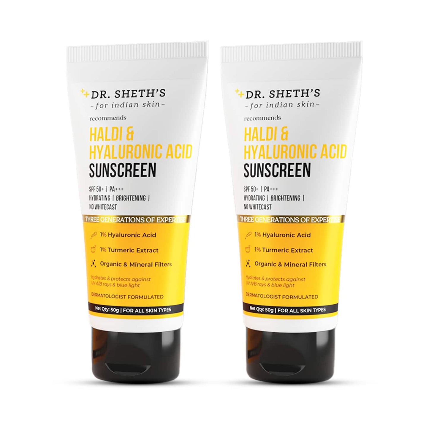 Dr. Sheth's Haldi & Hyaluronic Acid Sunscreen - 50g (pack of 2) Combo