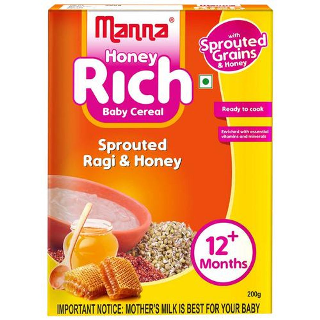 Manna Baby Cereal 200g, Sprouted Ragi & Honey, 6+ Months, Baby Food,Infant Food