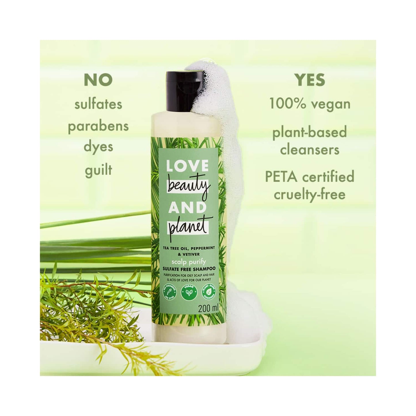 Love Beauty & Planet Tea Tree Peppermint & Vetiver Clarifying Shampoo No Sulphates (200 ml)