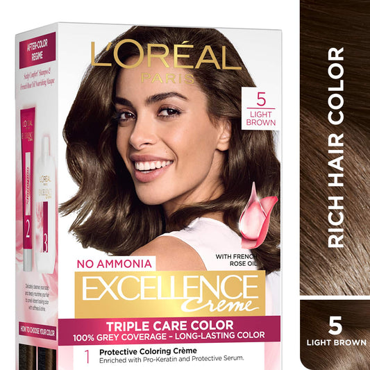 L'Oreal Paris Excellence Creme Hair Color - 5 Light Brown Natural Brown (72ml+100g)