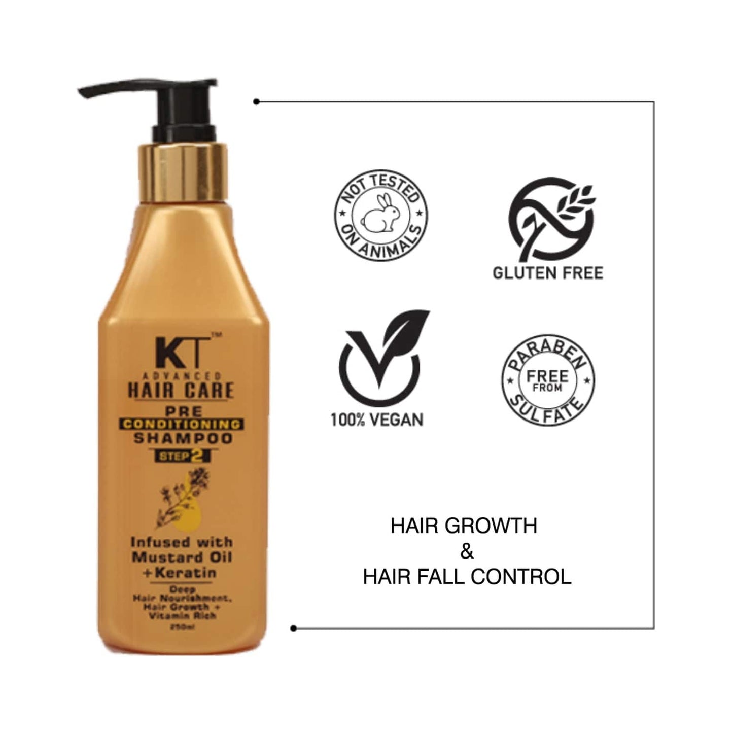 KT Professional Advance Hair Care Pre Conditioning Mustard Infused Keratin Shampoo (250ml)