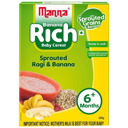 Manna Baby Cereal 200g, Sprouted Ragi & Banana, 6+ Months, Baby Food, Infant Food