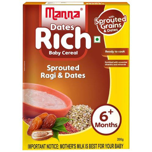 Manna Baby Cereal 200g, Sprouted Ragi & Dates, 6+ Months, Baby Food,Infant Food