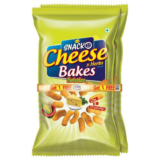 Bakes Twisties - Cheese & Herbs Flavour, Crunchy Snacks