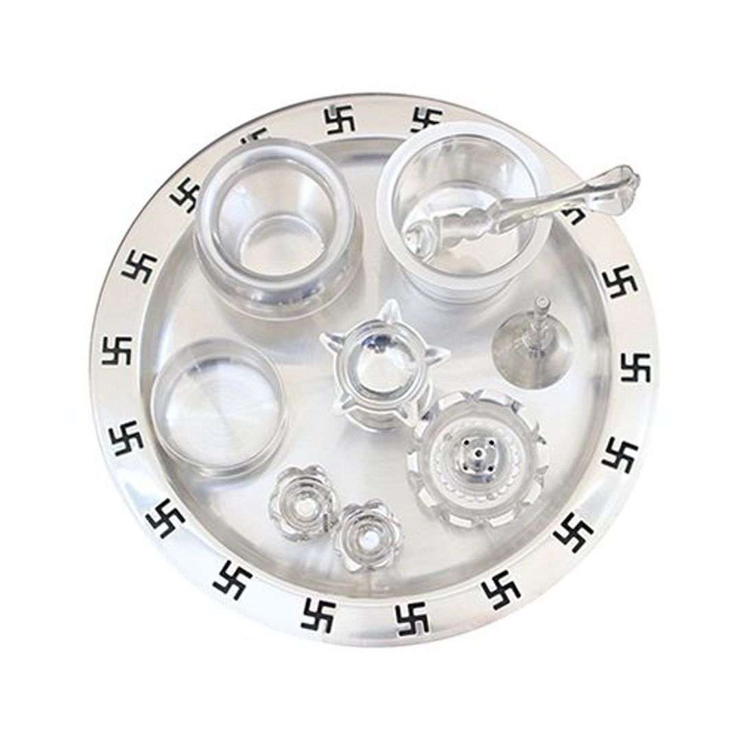 Silver Swastik Thali Set