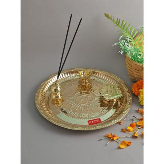 Aarti Thali Brass Puja Puja Worship S3 - Golden