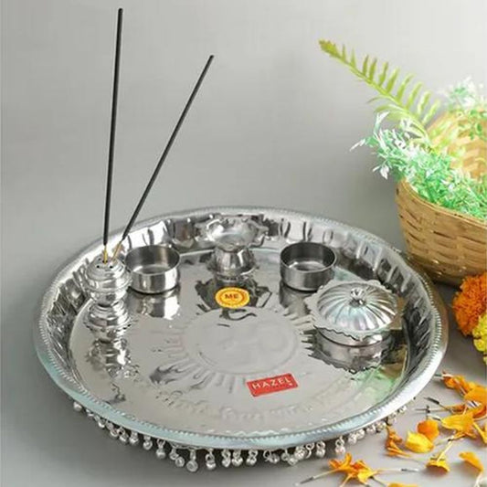 Gungroo Puja Steel Thali - S5, Silver