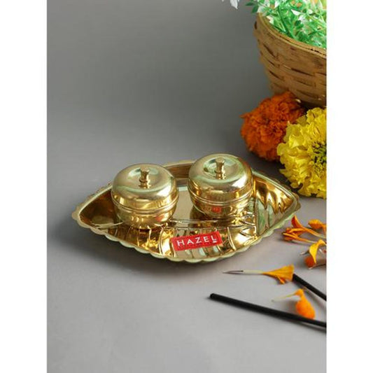 Shank Karma Brass Puja Thali - Golden