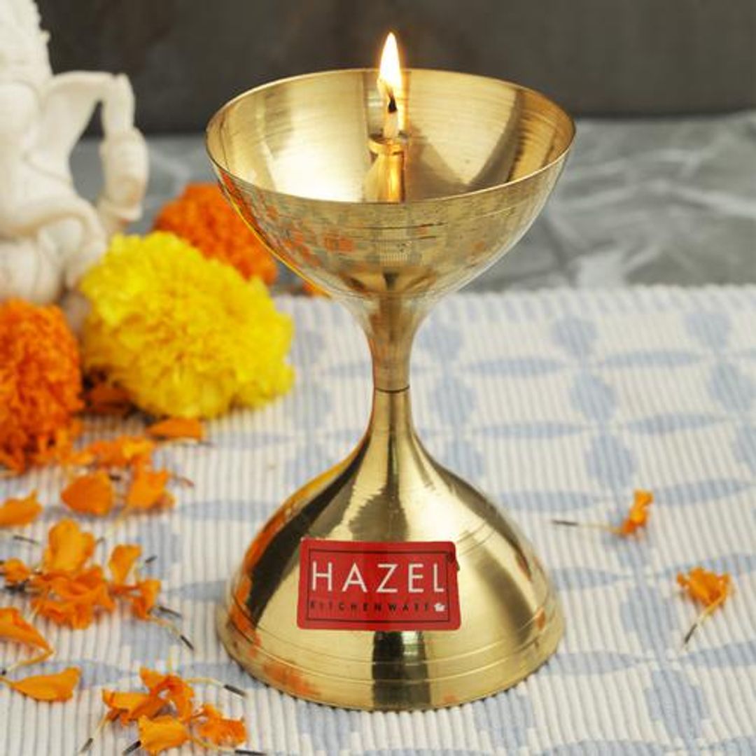 Nanda Deep Brass Diya Oil Lamp Puja S11 - Golden