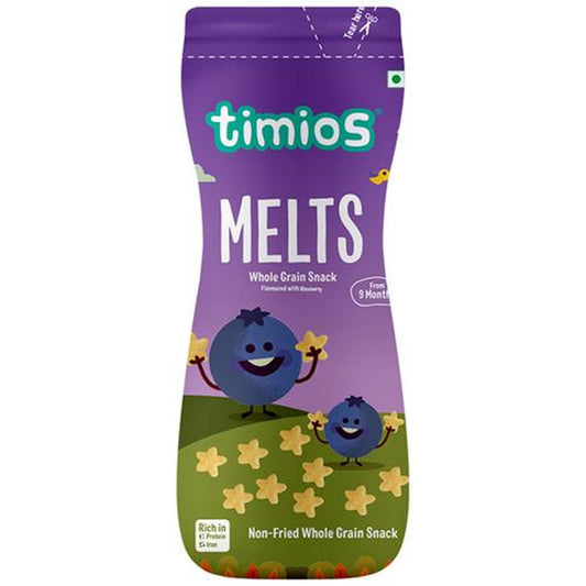 Melts Non-Fried Whole Grain Snack - Flavoured with Blueberry, From 9 Months, Rich in Protein & Iron