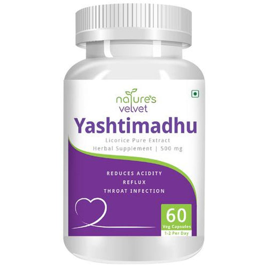 Yashtimadhu Extract 500 mg Vegetarian Capsules - For Acidity, Throat Infection