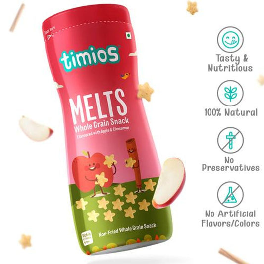 Melts Non-Fried Whole Grain Snack - Flavoured with Real Apple & Cinnamon, From 9 Months