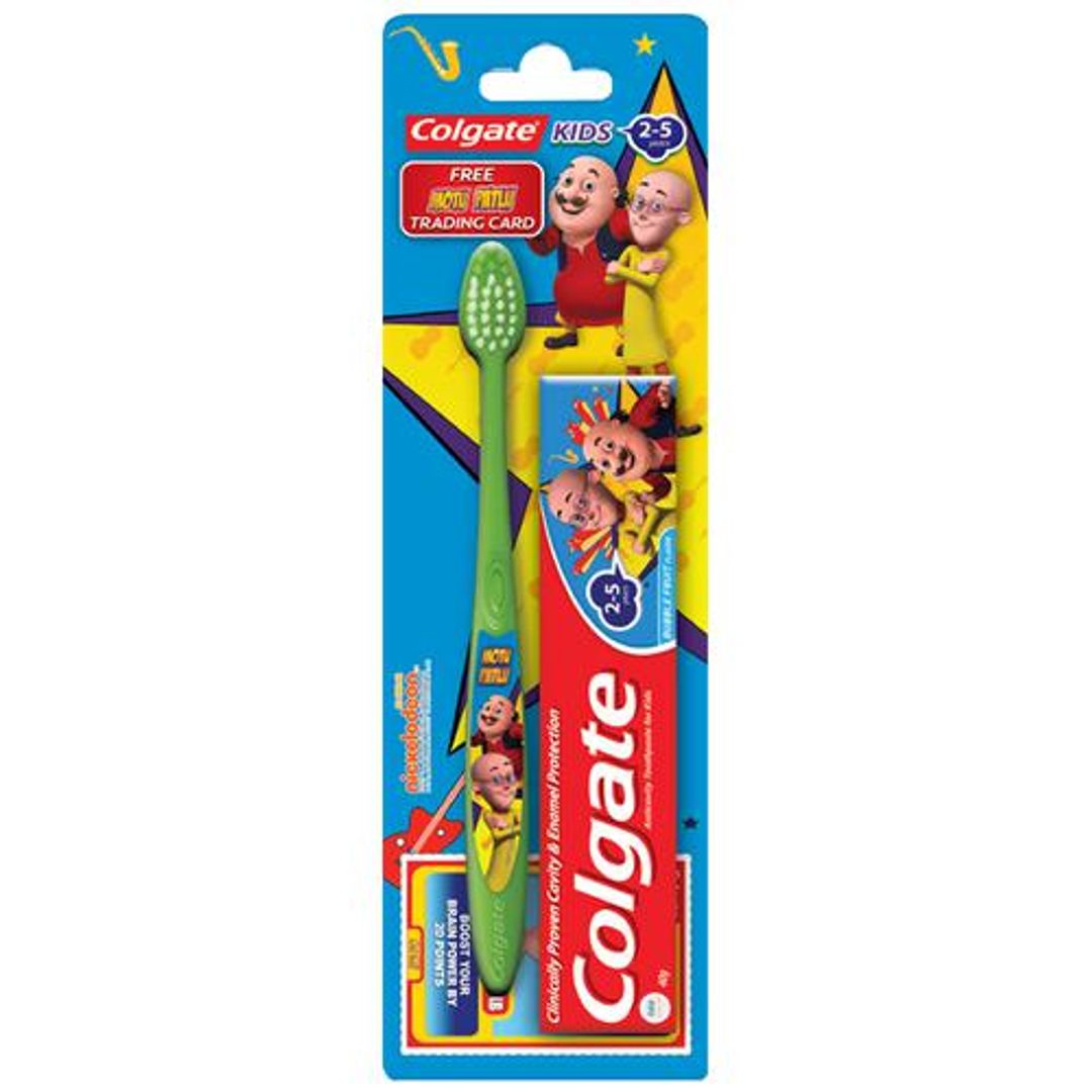 Kids Toothpaste - 2-5yrs, Bubble Fruit, Motu-Patlu, With Colgate Toothbrush, Super Junior, 0-2 Yrs