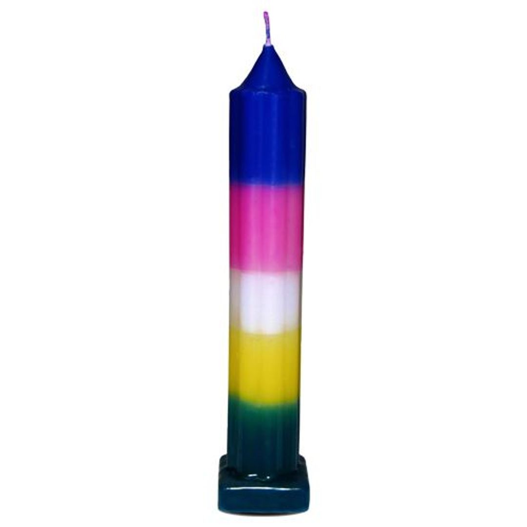 Stick Candle - With Vertical Stripes & Stand, Multicoloured