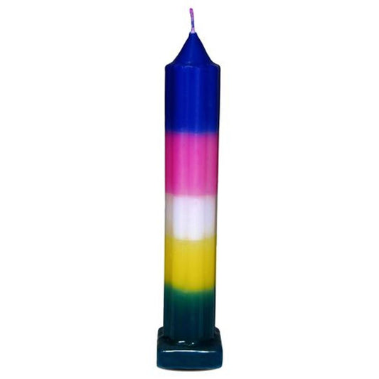 Stick Candle - With Vertical Stripes & Stand, Multicoloured