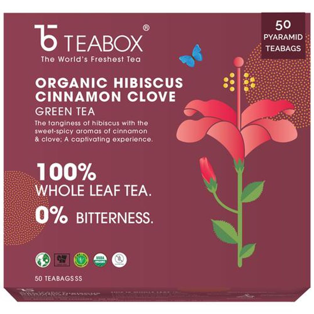 Hibiscus Cinnamon Clove Green Tea Bags  - Supports Heart Health, 100% Whole Leaf, Antioxidants Rich