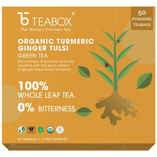 Turmeric Ginger Tulsi Green Tea - Organic, Immunity Boosting & Sore Throat Prevention, Antioxidants Rich