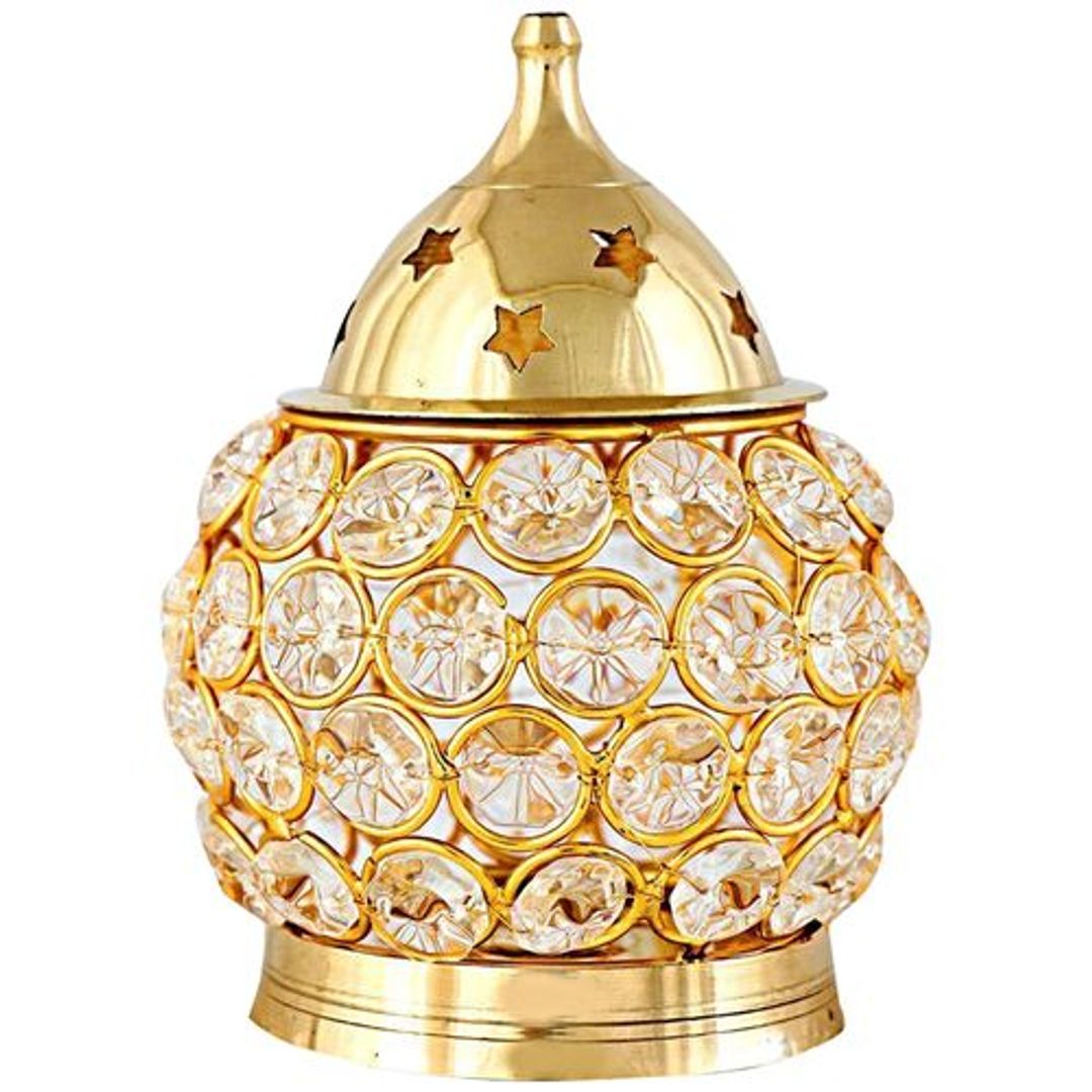 Brass Round Crystal Akhand Deepam