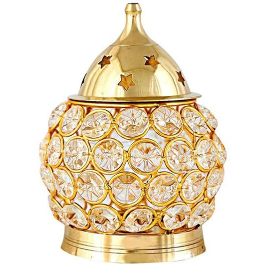 Brass Round Crystal Akhand Deepam