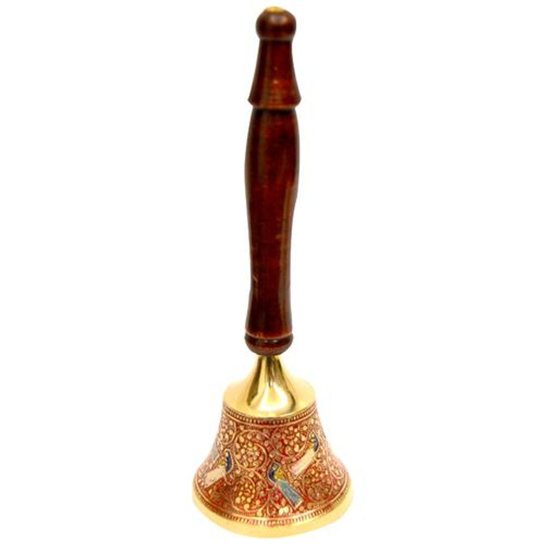 Mandir Bell With Wooden Stand - Red