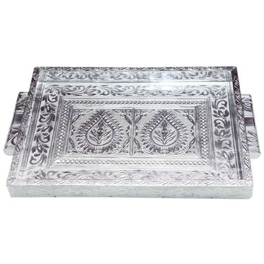 Silver Foiled Meenakari Tray - 41 cm