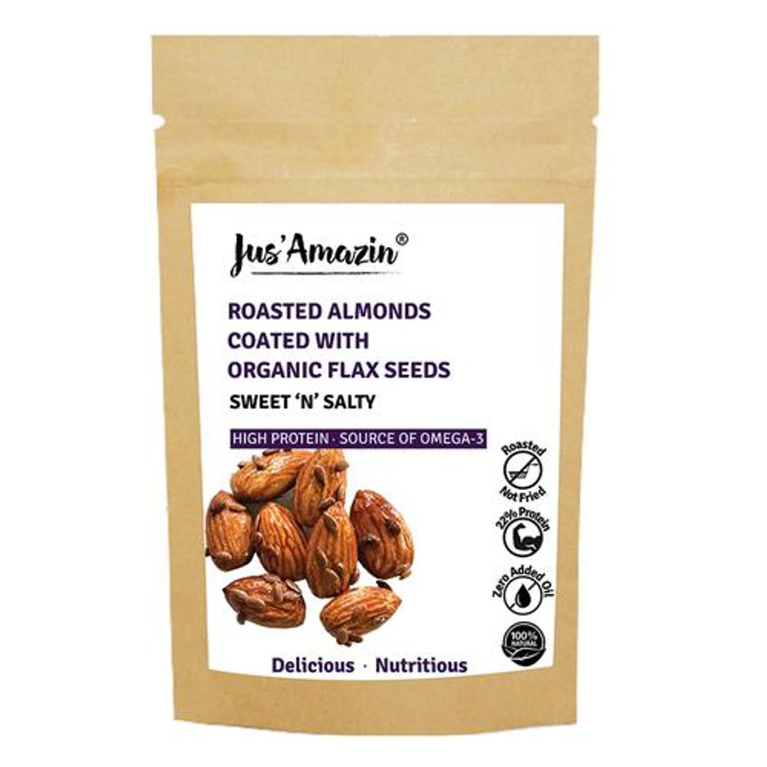 Roasted Almonds Coated With Organic Flax Seeds