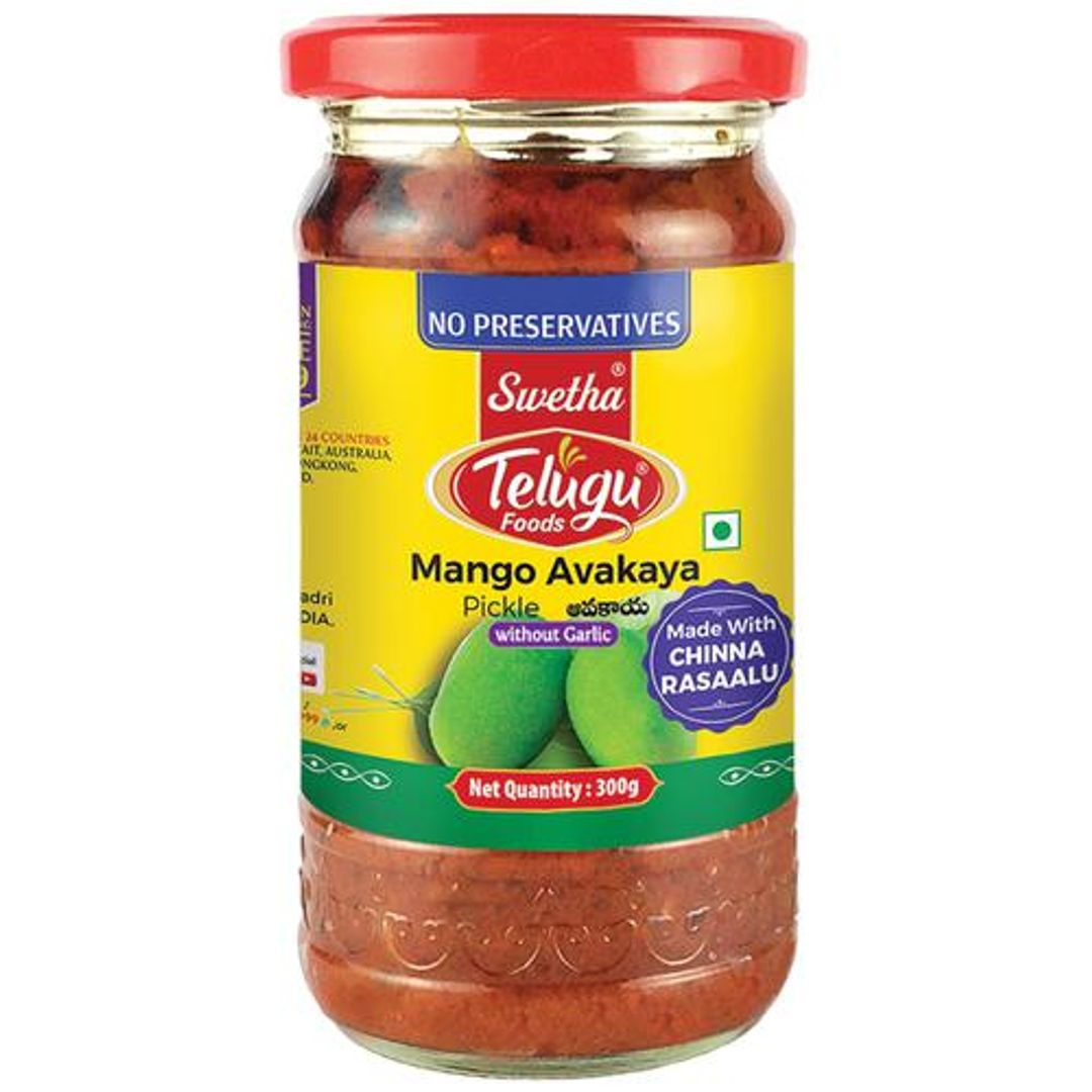 Telugu Foods Mango Pickle - Without Garlic  Glass Bottle