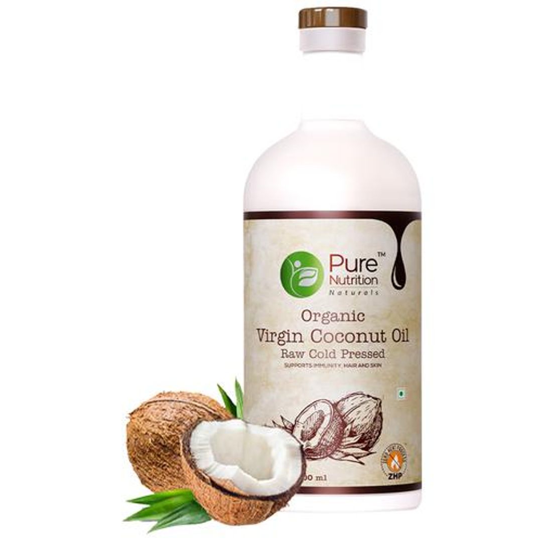 Pure Nutrition Raw Cold Pressed Virgin Coconut Oil For Hair, Skin, Massage & 100% Edible (Glass Bottle)