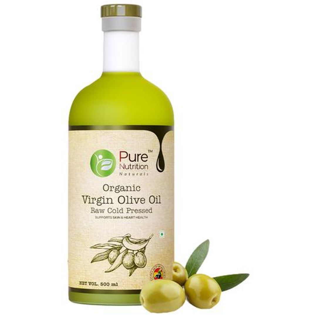 Pure Nutrition Raw Cold Pressed Virgin Olive Oil, Moisturizer for Skin & Hair, Ideal for Dressing & Garnishing  (Glass Bottle)