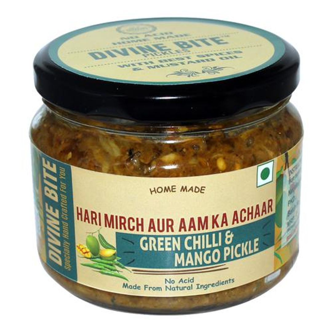 Green Chilli & Mango Pickle/Hari Mirch Aur Aam Ka Achaar - Home Made