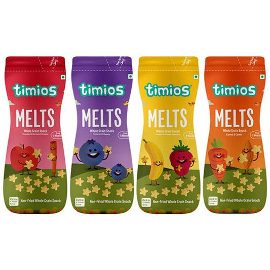 Melts Non-Fried Whole Grain Snack - Carrot & Cumin, Apple & Cinnamon, Banana & Strawberry, Blueberry, From 9 Months, Rich in Protein & Iron