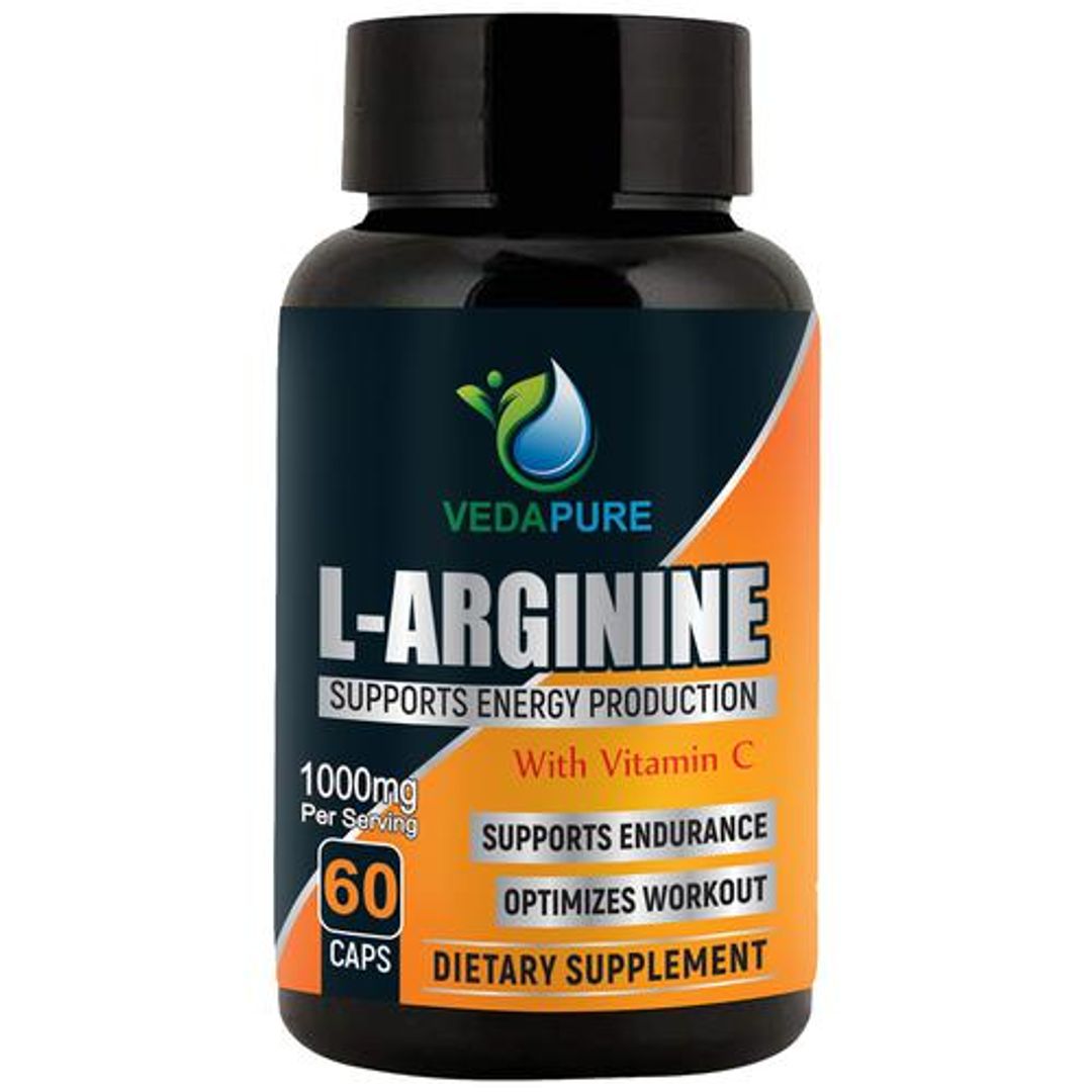 L-Arginine Dietary Supplement Capsule - With Vitamin C, Provides Energy