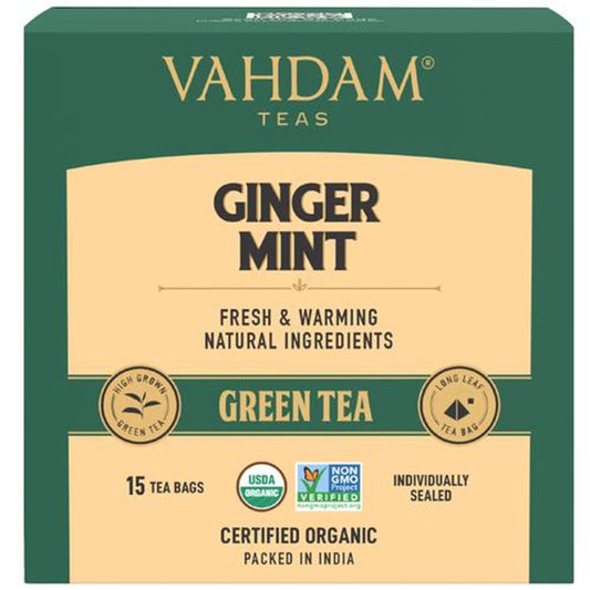 Organic Ginger Mint Green Tea Bags - Antioxidant Rich & Relaxing Detox Tea