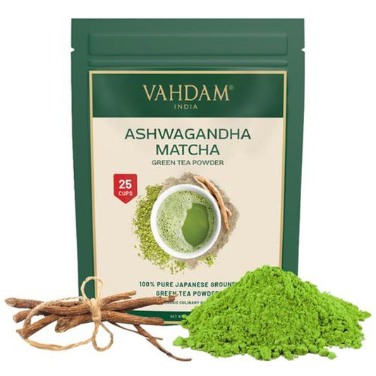 Ashwagandha Matcha Green Tea Powder - 100% Pure Japanese Ground