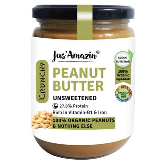 Organic Peanut Butter - Crunchy, Unsweetened - 28% Protein, 100% Peanuts