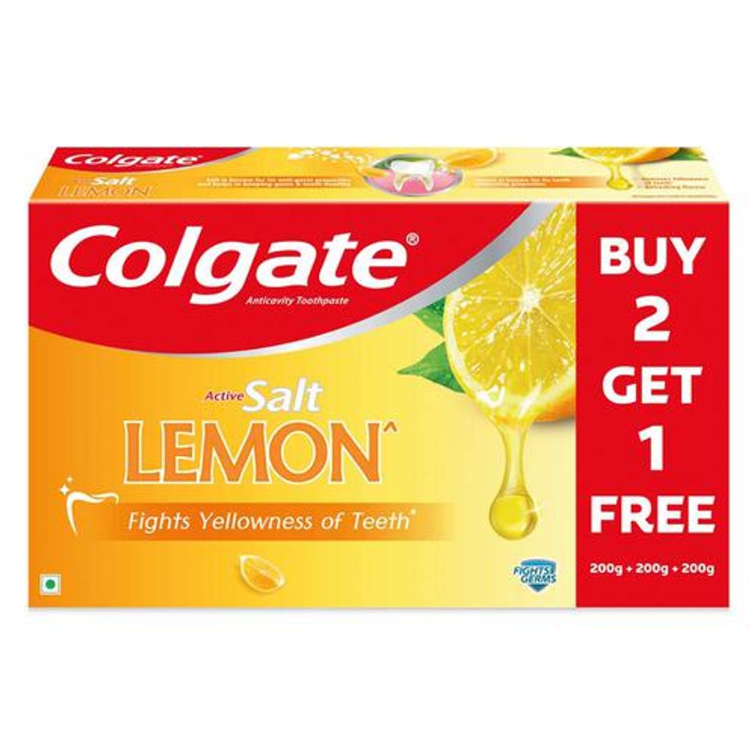 Active Salt Lemon Toothpaste, Germ Fighting Toothpaste for Healthy Gums, Removes Yellowness of Teeth, 600g, Buy 2 Get 1