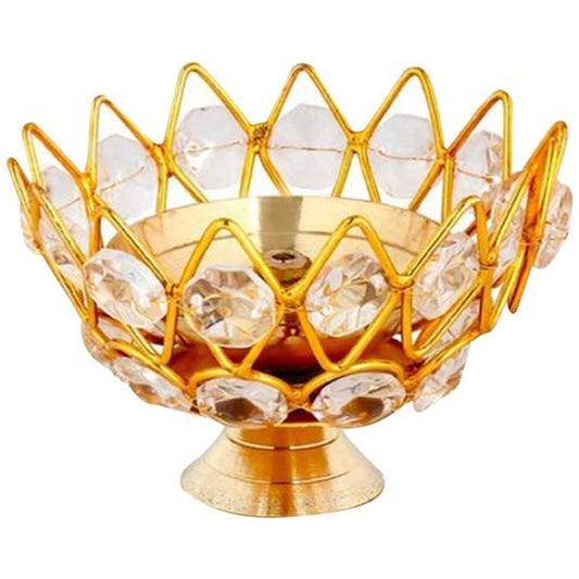 Crystal Bowl Pooja Diya/Oil Lamp - Small, Perfect For Decorative Use