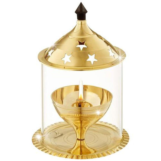 Nitya Brass Akhand Jyot Aaradhya Diya - With Borosilicate Glass, Large