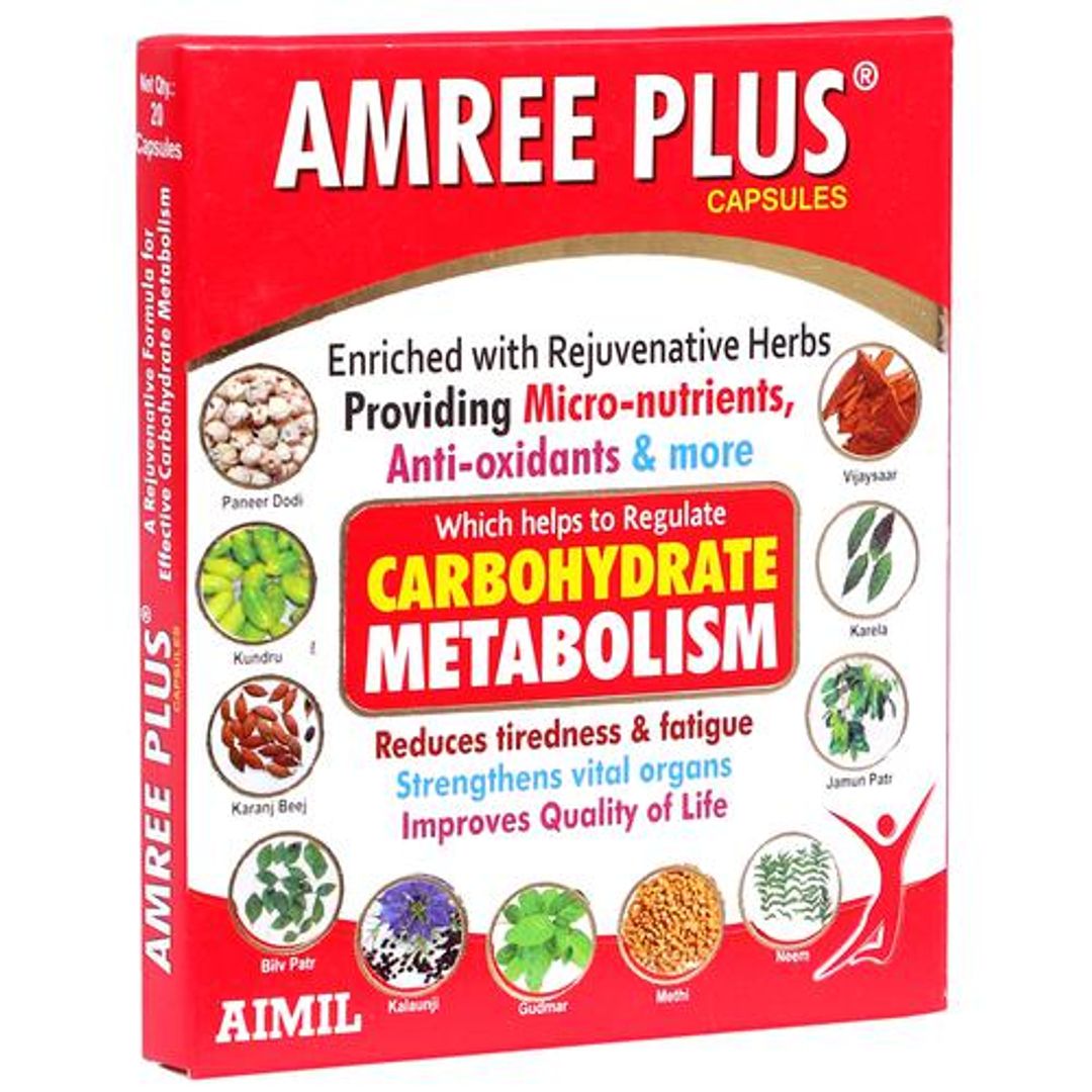 Amree Plus Capsules - Regulates Carbohydrate Metabolism, Rejuvenate Herbs, Reduces Tiredness & Fatigue