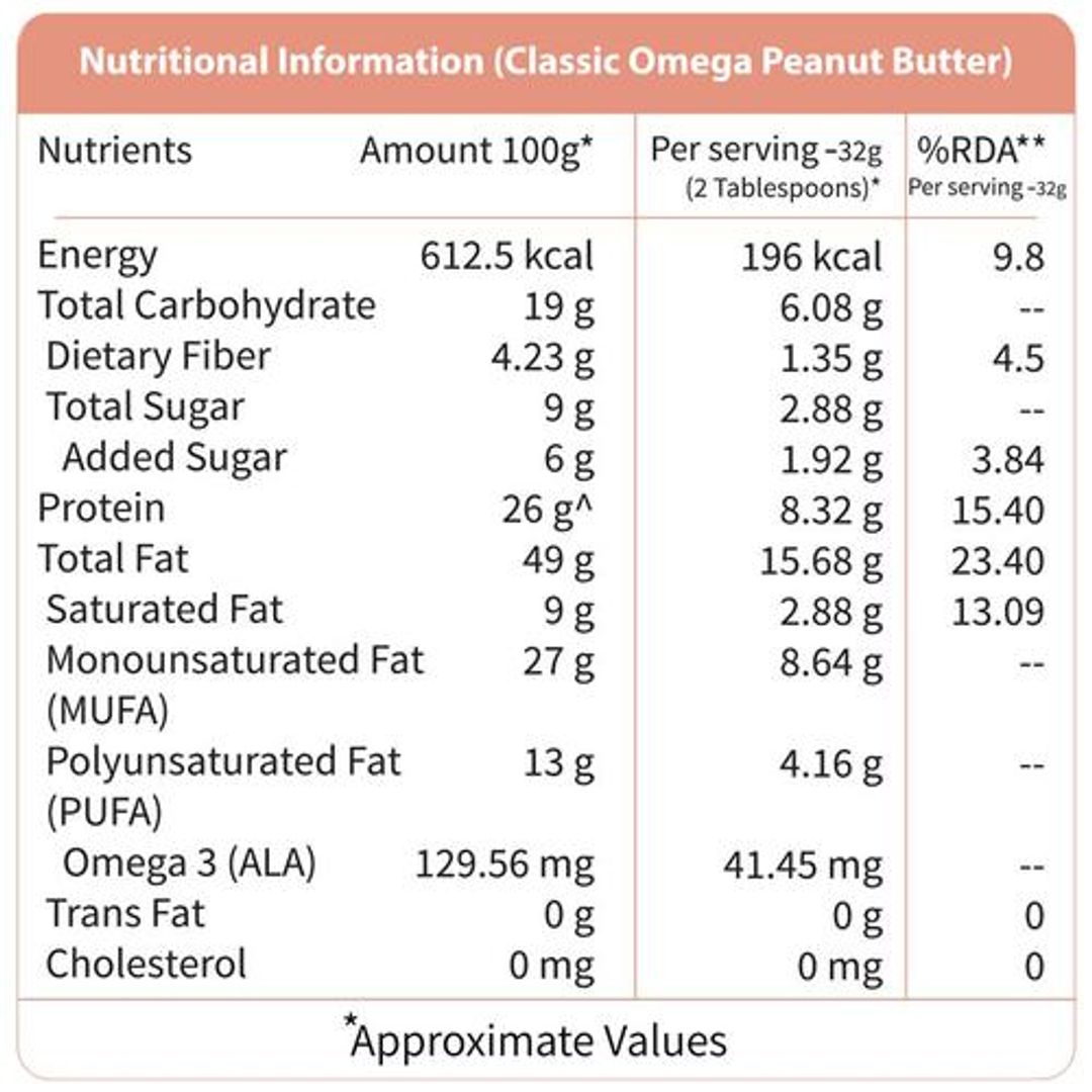 Classic Peanut Butter - Crunchy, With Omega-3, Gluten Free, 26 g Protein, NON-GMO