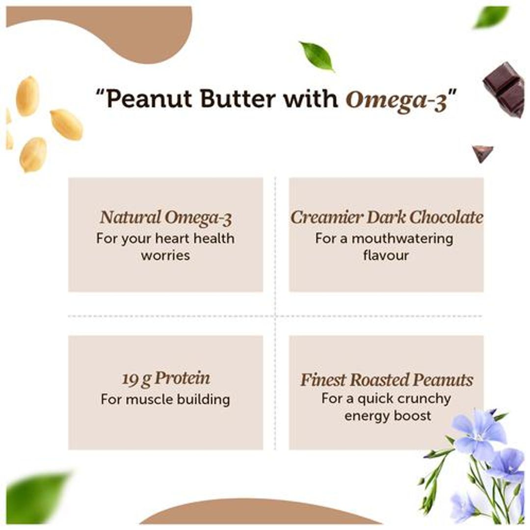 Dark Chocolate Peanut Butter - Creamy, Power of Omega-3, Gluten free, 19g Protein, Non-GMO