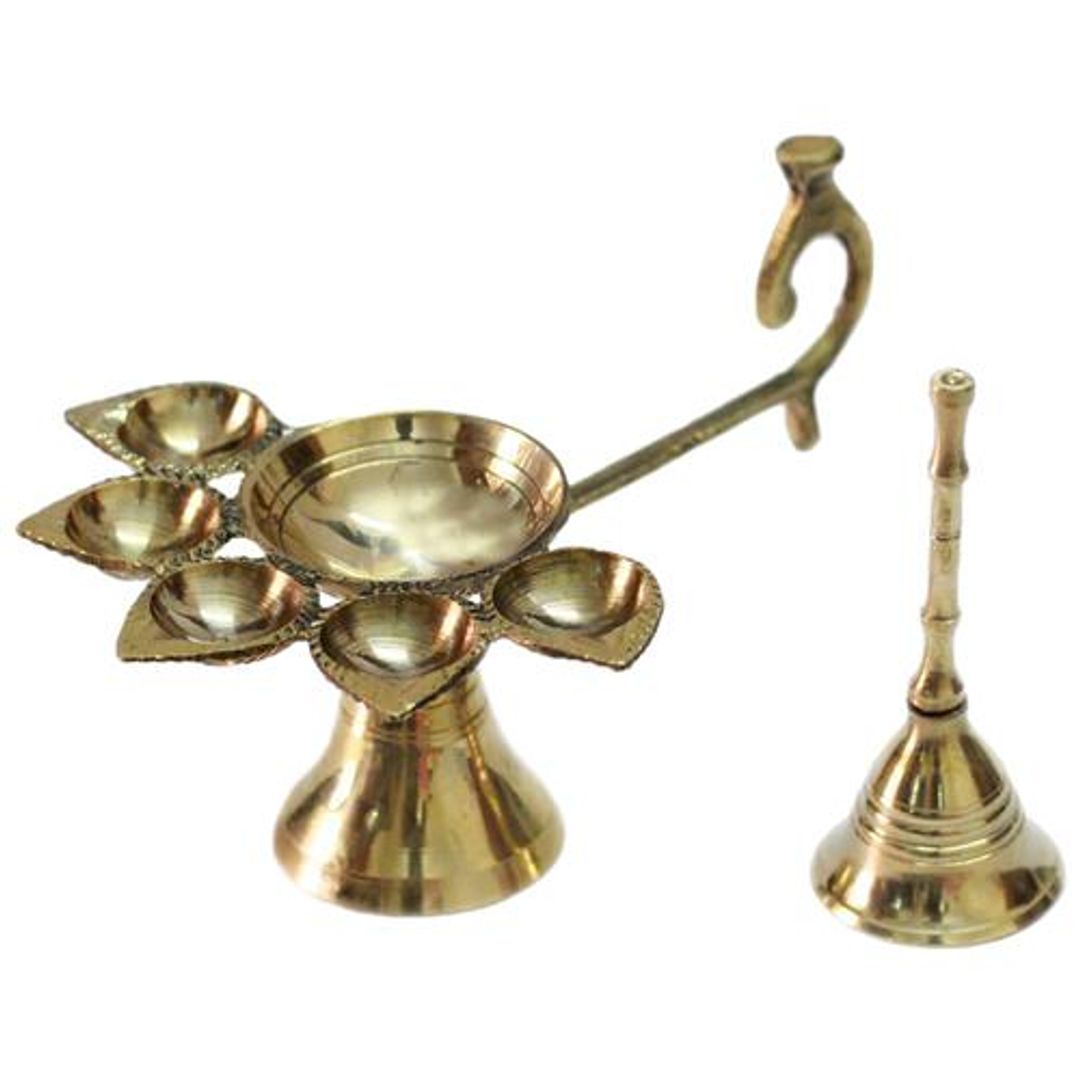 Panch Diya With Pooja Bell - For Temple/Home/Office, As Decorative Item