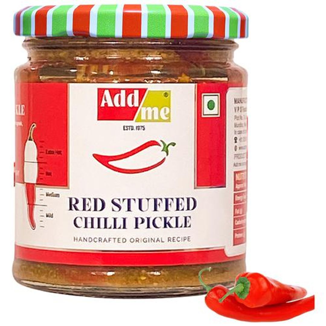 Red Stuffed Chilli Pickle In Mustard Oil - Spicy