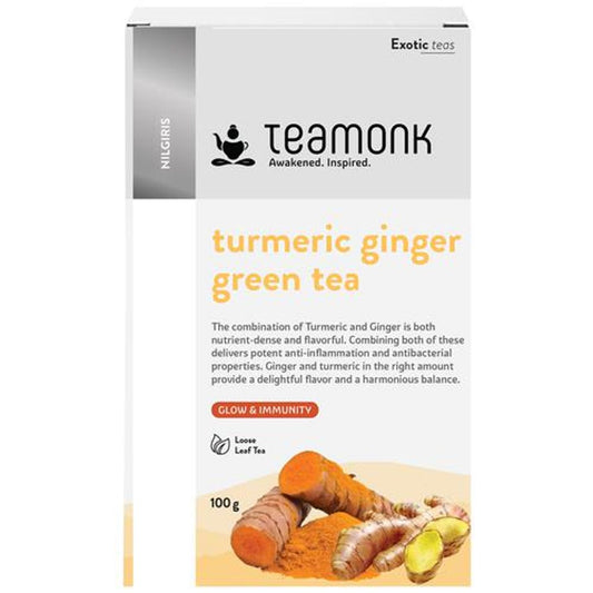 High Mountain Turmeric Ginger Loose Leaf Green Tea - Boosts Immunity & Aids Digestion, 50 Cups