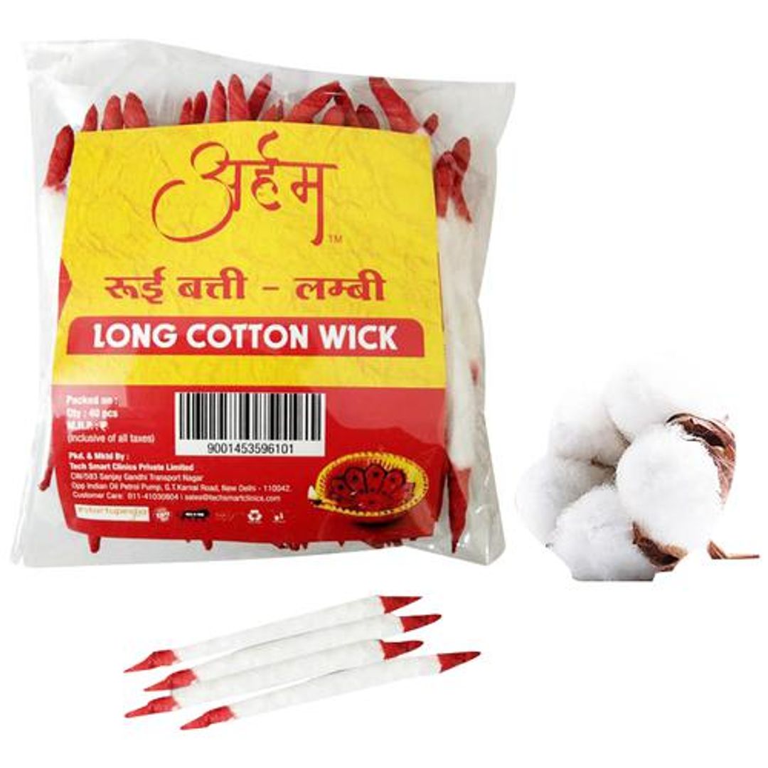 Rui Batti/ Cotton Wicks  - Round & Long, Woven, Kesar Dipped, Longer-Lasting , For Pooja Use