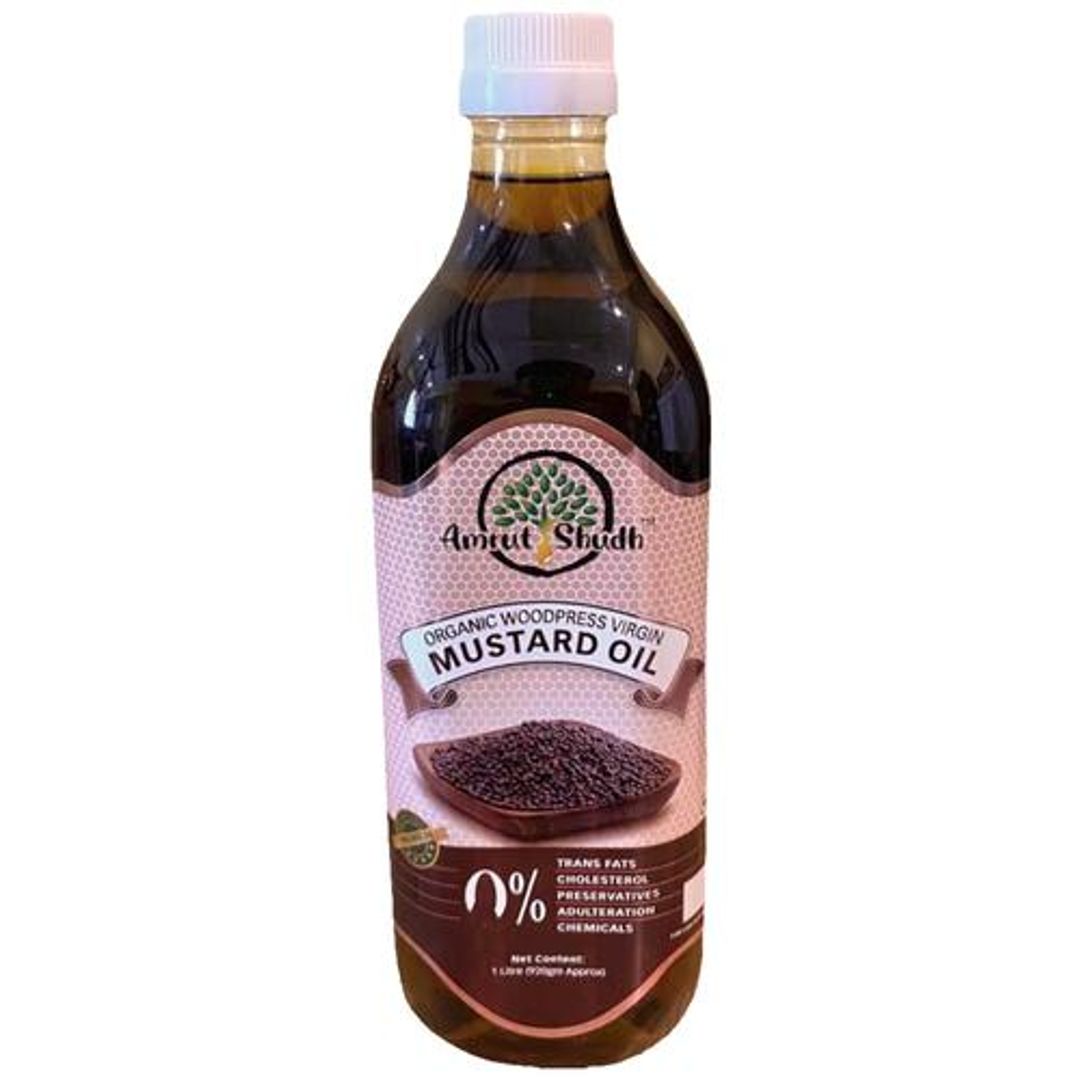 Organic Wood Pressed Virgin Mustard Oil - Rich In MUFA, Anti-Bacterial & Helps Blood Circulation