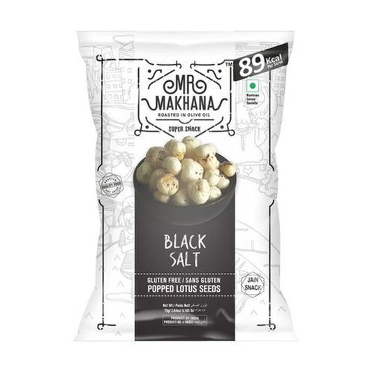 Fox Nuts Black Salt - Delicious Teatime Snack, Popped Lotus Seeds, Roasted In Olive Oil