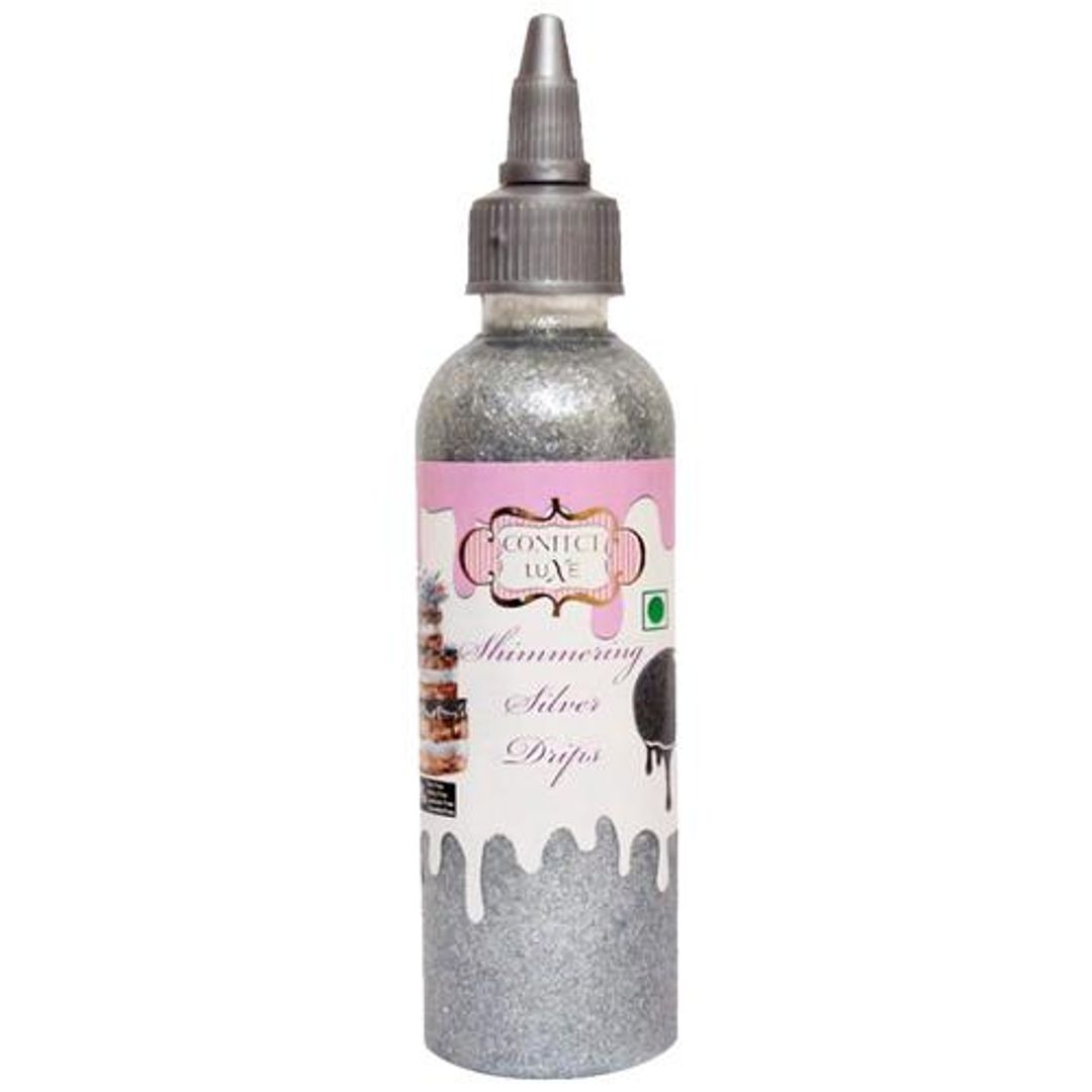 Shimmering Silver Drips Metallic Drips For Baking & Icing - Vegan, Gluten Free & Jain Friendly