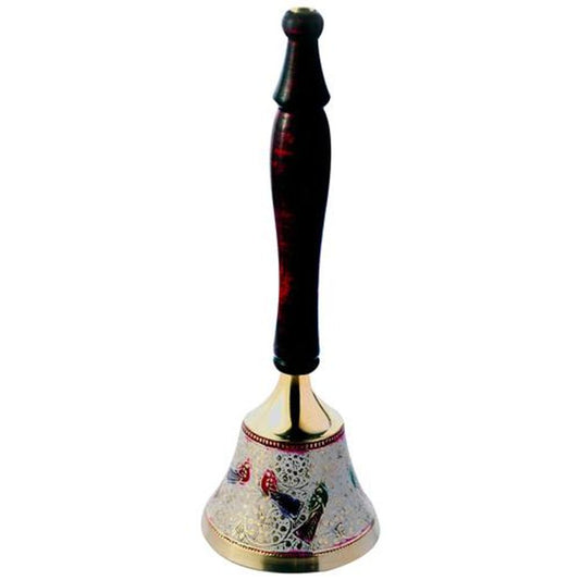 Brass Mandir Bell With Wooden Handle - Elegant, Premium, Durable, White