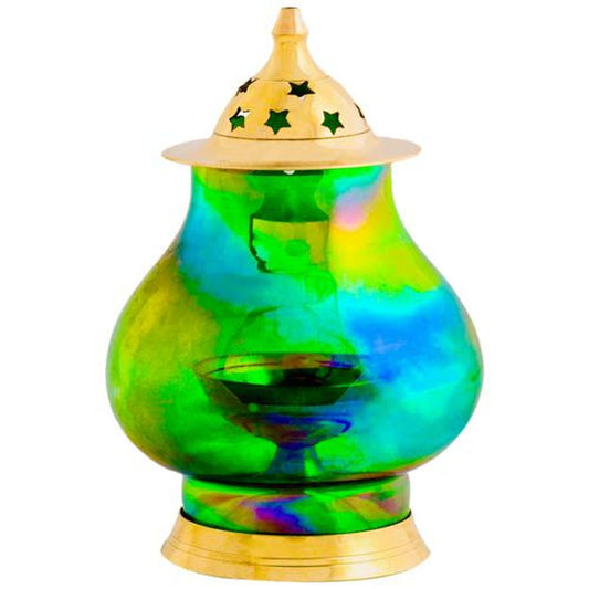 Brass Akhand Colour Jyoti - Elegant, Premium, Ideal For Puja Rooms, Green